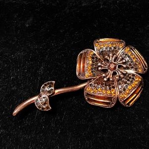 Elegant flower Rhinestone Brooch with Gold and Brass Tone Accents